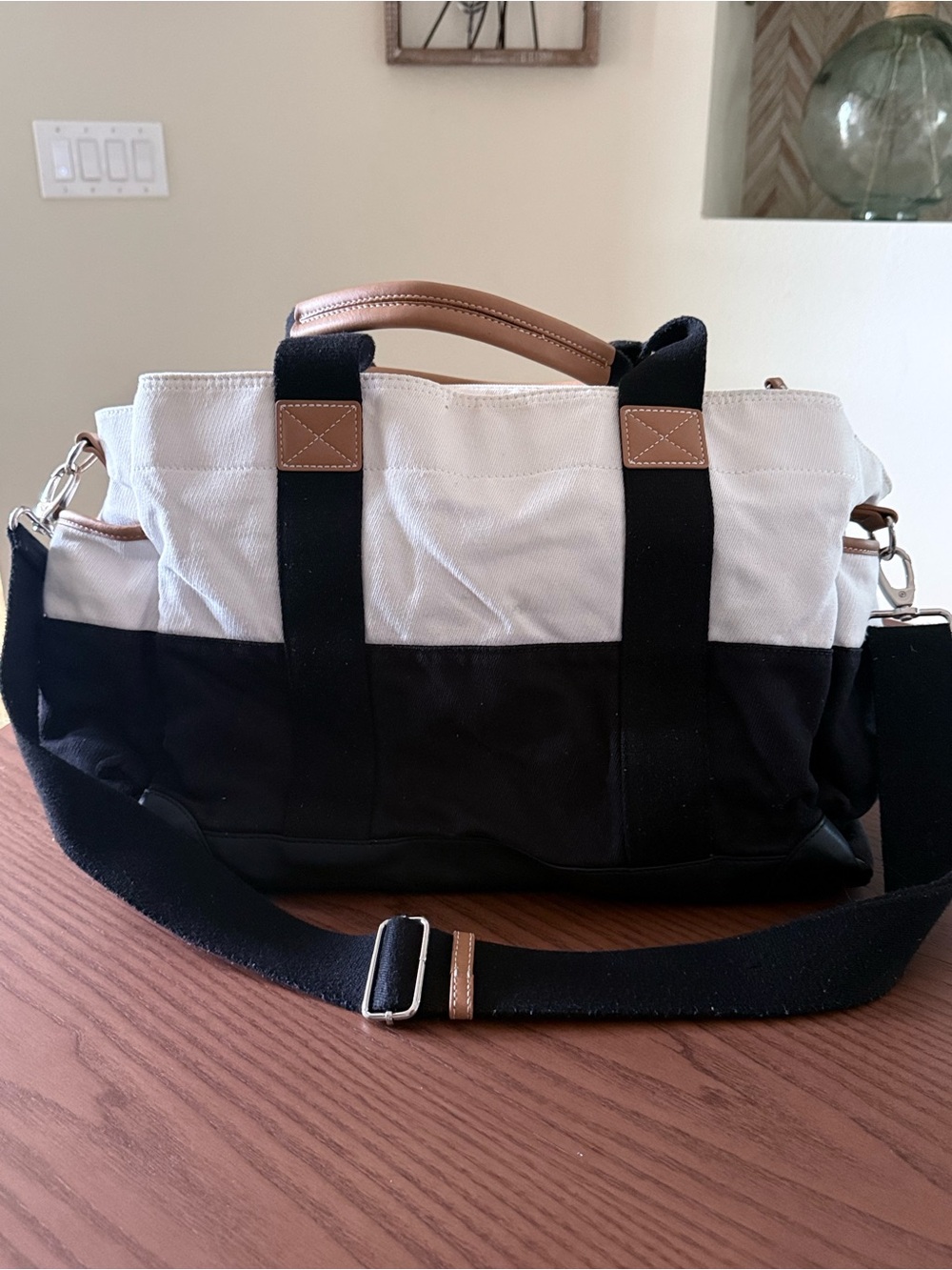 Pottery Barn Kids Large Diaper Bag with Changing Pad | Black & Ivory